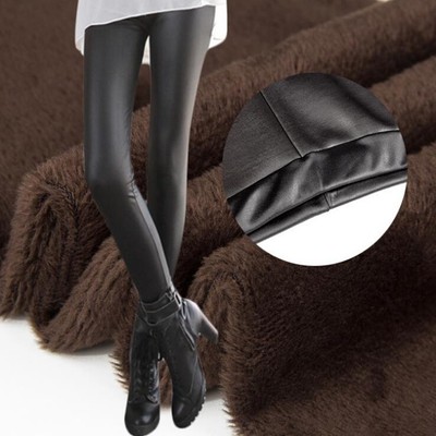 Damen Sexy Thermo Kunstleder Warm Fleece Vlies Leder Leather Leggings Leggins