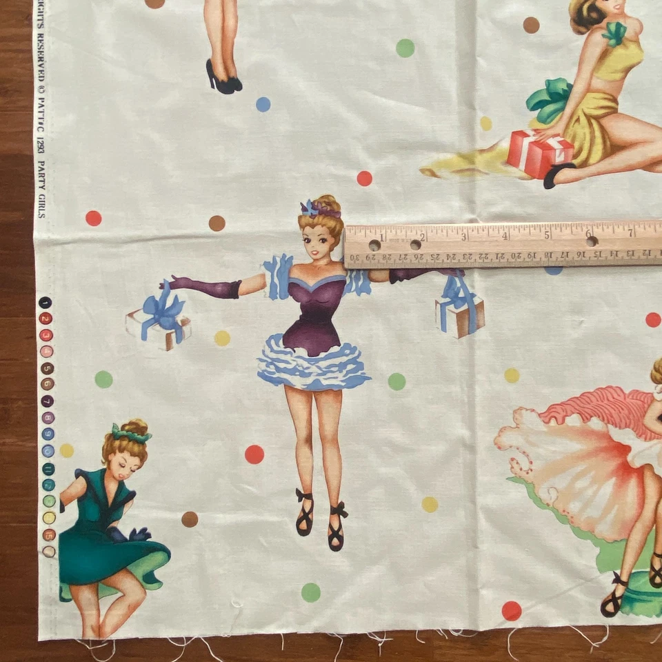 Half Yard Michael Miller Party Girls Fabric Christmas Pin Ups Cotton 18x44 - Image 3 of 4