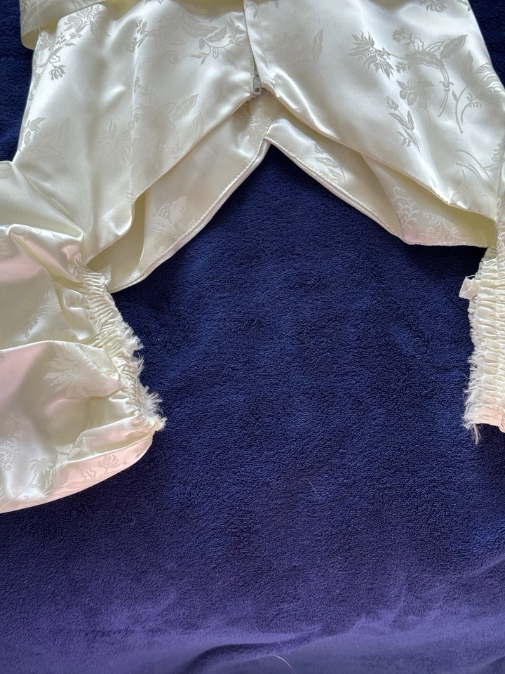 Vintage Ivory Satin Jacquard Gown • Handmade • Puff Sleeves • Wrap Bodice • XS - Image 4 of 4