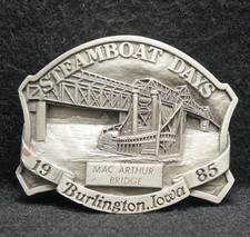 WG03142 NICE VINTAGE 1985  BURLINGTON, IOWA  STEAMBOAT DAYS PEWTER BELT BUCKLE