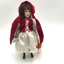 Red Riding Hood Porcelain Doll In Red Velvet Cape & Lace Dress With Basket 13