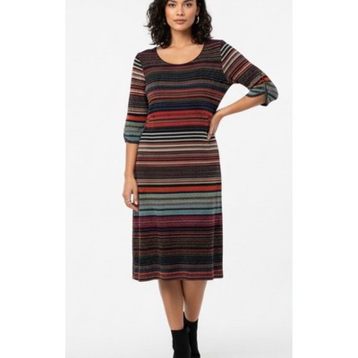 ACC PERCEPTIONS NEW YORK Striped Metallic Knit Midi Dress Size L
