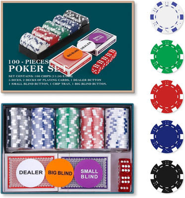 Poker Chip Travel Set, 100PCS 5 Color Professional Poker Chips in Cardboard Gift