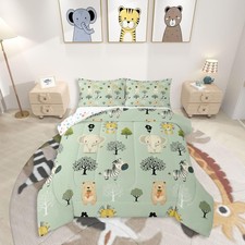 Wild Animals Comforter Set All Season Cartoon Elephant Bedding Set with 2 Pil...