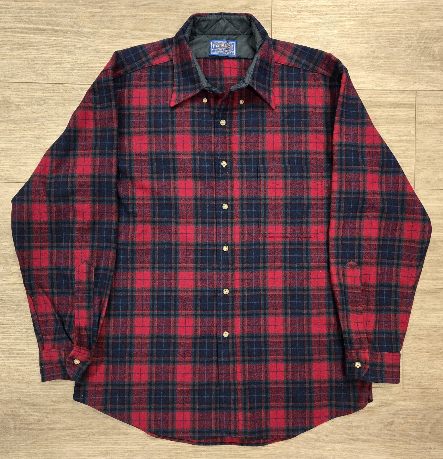 VTG Pendleton Virgin Wool Red 1960s Button Up Pla… - image 1