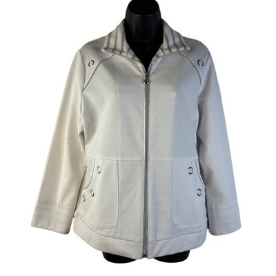 Drapers & Damons Petites  Medium White Full Zip Jacket Silver Trim Grommets