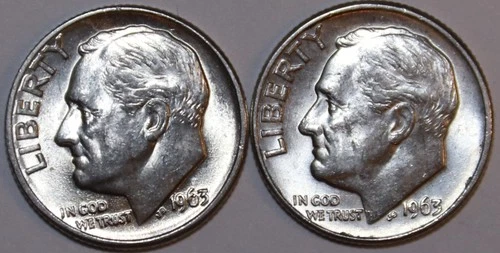 (2 )1963-D Roosevelt Dimes - AU - #9694D - FREE SHIPPING