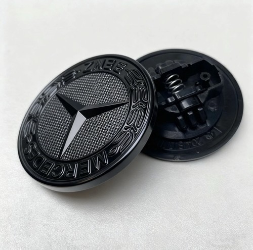 FRONT HOOD MERCEDES BENZ GLOSS BLACK EMBLEM FLAT LAUREL WREATH BADGE 57MM AMG.