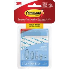 Command Assorted Adhesive Strips, Clear, 8 Small, 4 Medium, 4 Large Strips 3.69 per strip