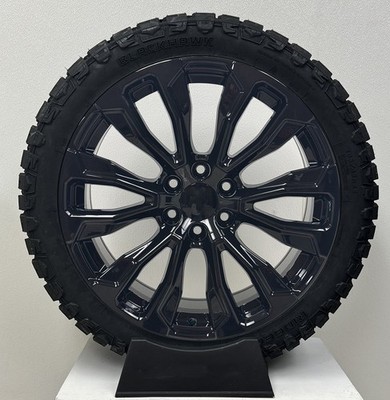 Gloss Black Denali 22'' Wheels Rugged Terrain Tires TPMS GMC Sierra Yukon