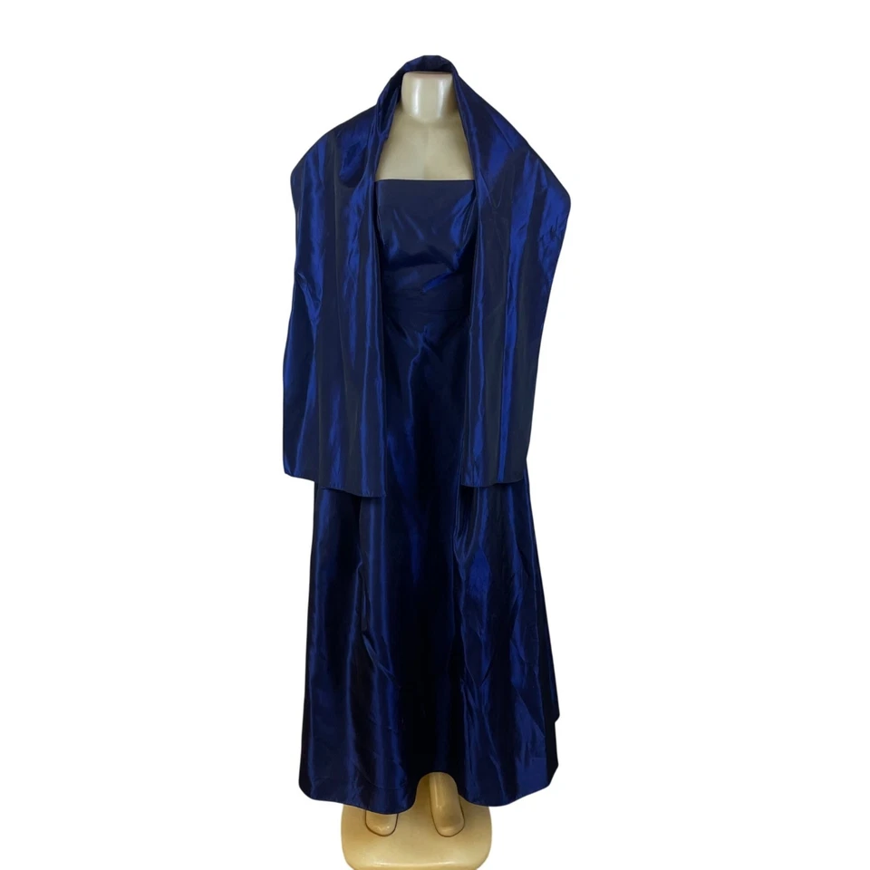 Vestido de Noche Formal Satinado Azul Sin Tirantes Michaelangelo Elegante Vestido Talla 4 Foto 2 de 4