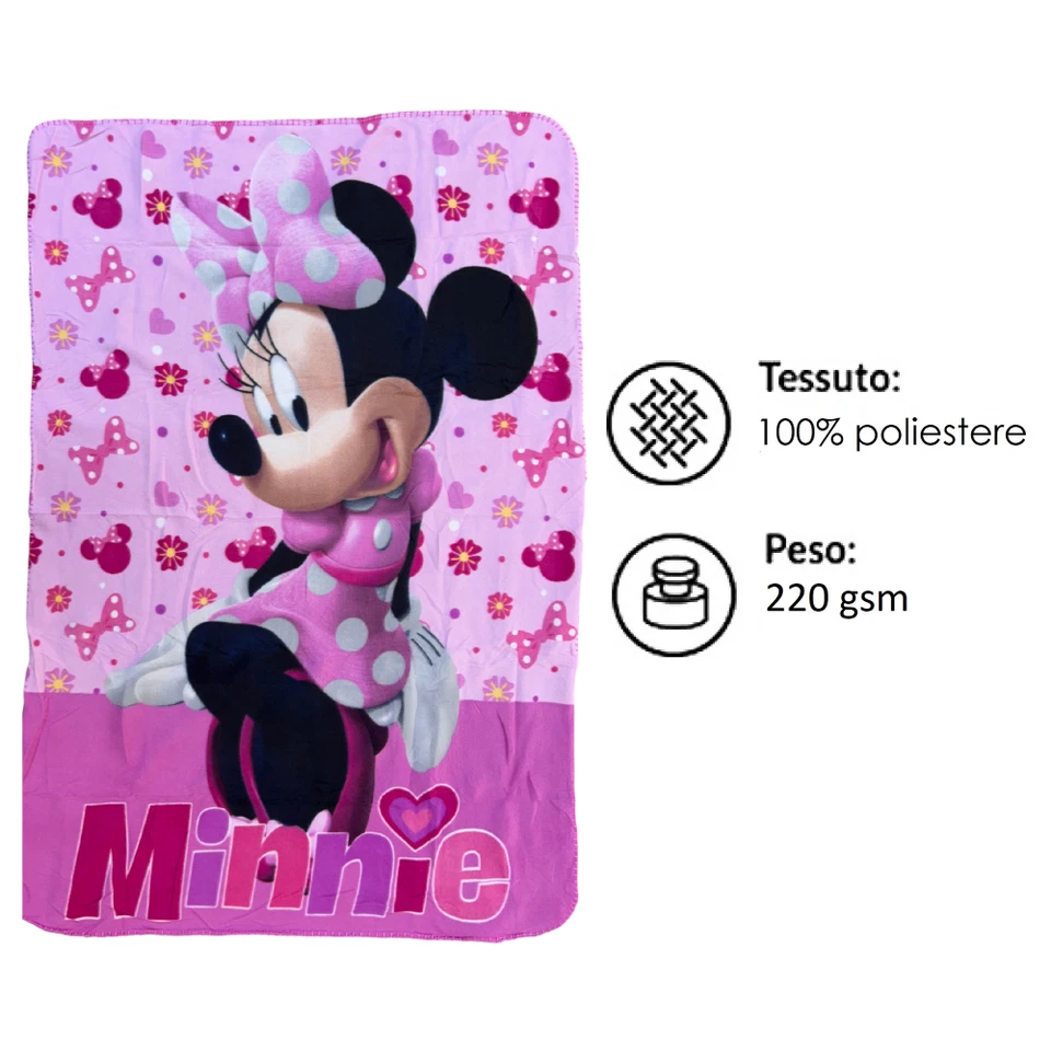 PLAID MINNIE DISNEY COPERTA IN 100% POLIESTERE 220 GSM 100 X 140 CM PER BAMBINI - Immagine 3 di 4