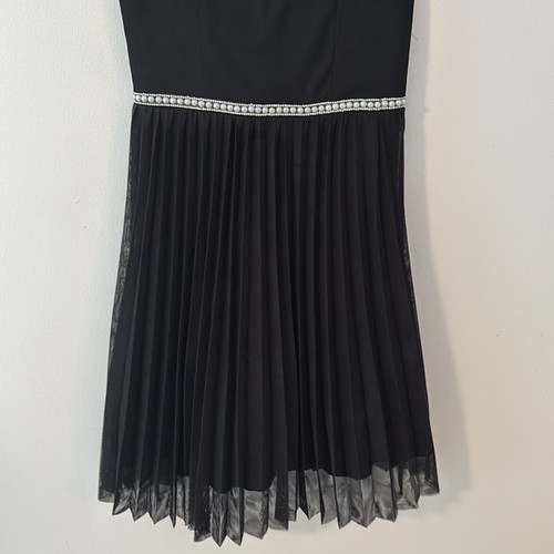 Black Party Dress Girls 12 Pleated Tulle Pearl Fancy Wedding Party Girly Pretty - Picture 4 of 9