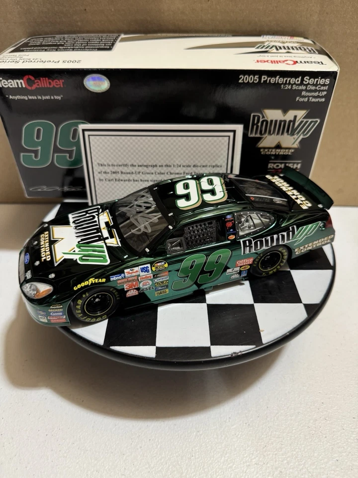 RARE* Autographed Carl Edward’s #99 RoundUp Green Chrome 2005 1/24 Diecast - Image 4 of 4