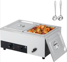2-Pan Commercial Food Warmer - 24QT Electric Steam Table with Ladles & Lids