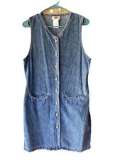 Y2K 90s Denim Jumper Dress Faded Glory Pockets Americana VTG Short Knee Length 4