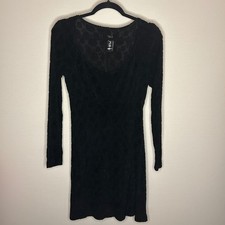 All That Jazz 90s Black Velvet Rose Burnout Sheer Long Sleeve Mini Dress Women S