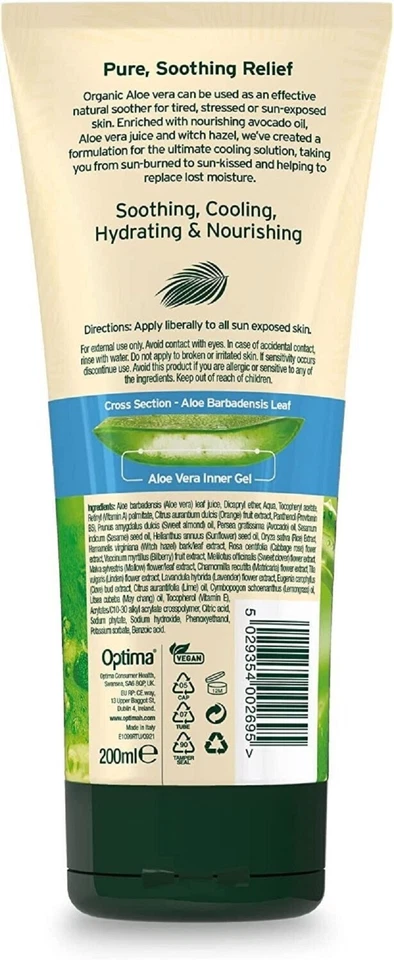 Loción para después del sol Aloe Vera orgánica 200 ml. DOS TUBOS BBE 11/2026 Foto 2 de 2