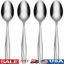 Premium Stainless Steel Dinner Spoon Set of 4 Dishwasher Safe Flatware Dining US