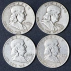 1958 & 1960 Franklin Half Dollar Lot of 4 90% Silver 50.06 Grams