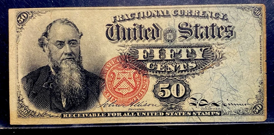 Moneda fraccionaria FR# 1376 50c 1869, Estados Unidos cuarta cuarta emisión, PMG AU50 Foto 3 de 4