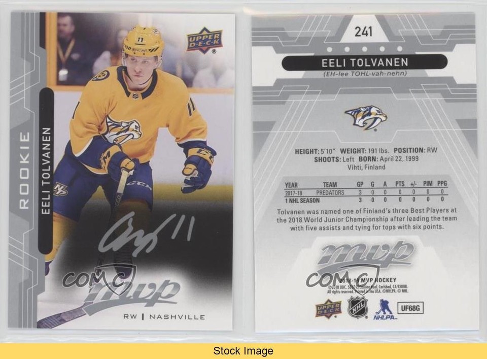 2018-19 MVP High Series Rookies Silver Script Eeli Tolvanen Rookie RC ...