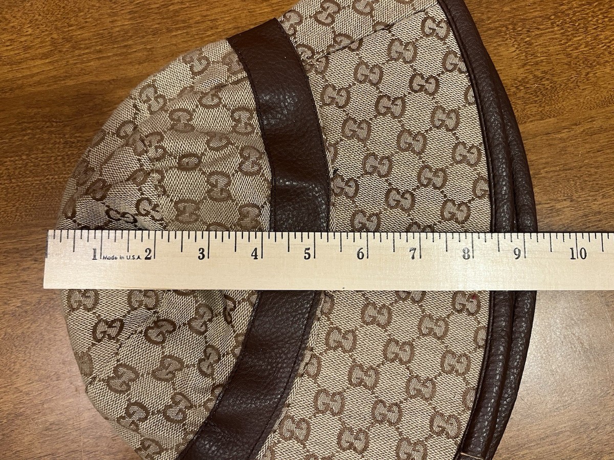 Gucci GG Logo Bucket Hat Brown Monogram Canvas Leather Band 