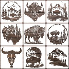 Animal Wood Burning Stencils for Painting 12 Bison Stencil Wildlife...