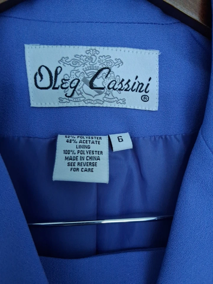 Oleg Cassini Pantalón Mujer Talla 6 Azul 2 Piezas Blazer Pantalones Forrado Bolsillos de Carrera Foto 4 de 4