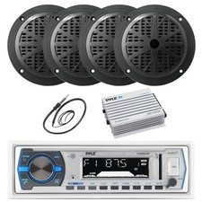 Pyle Bluetooth Marine Radio, 4x 6.5'' 120W Black Speaker, Bluetooth Amp, Antenna