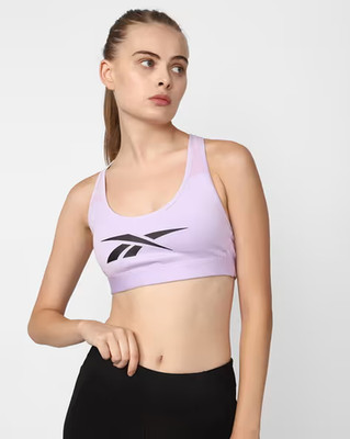 Rebook Womens Purple Black Logo Print Non-Padded Racerback Sports Bra Size 3X