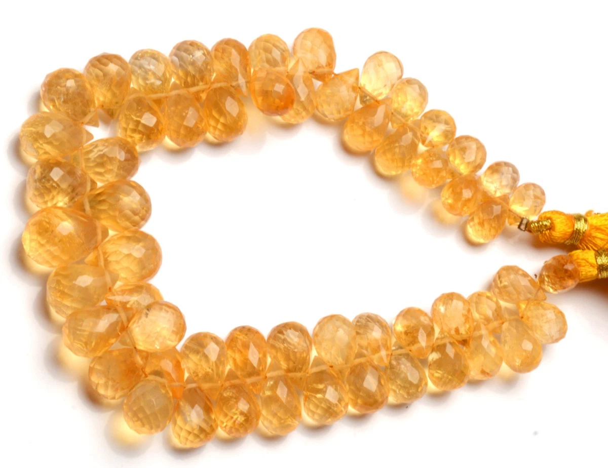 Natural Golden Citrine Gems 9x5 to 13x9 mm Size Faceted Teardrop Beads 8.5"