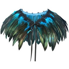 Women's Black Natural Feather Shawl Cape Gothic Feather Shrug Poncho