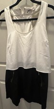 JustFab White Black Racerback Mini Dress M Zipper Pockets Sexy Sporty