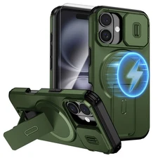 For Moto Edge/G Power/G Stylus 2025 Rugged Mag Safe Stand Case+Slide Lens Cover