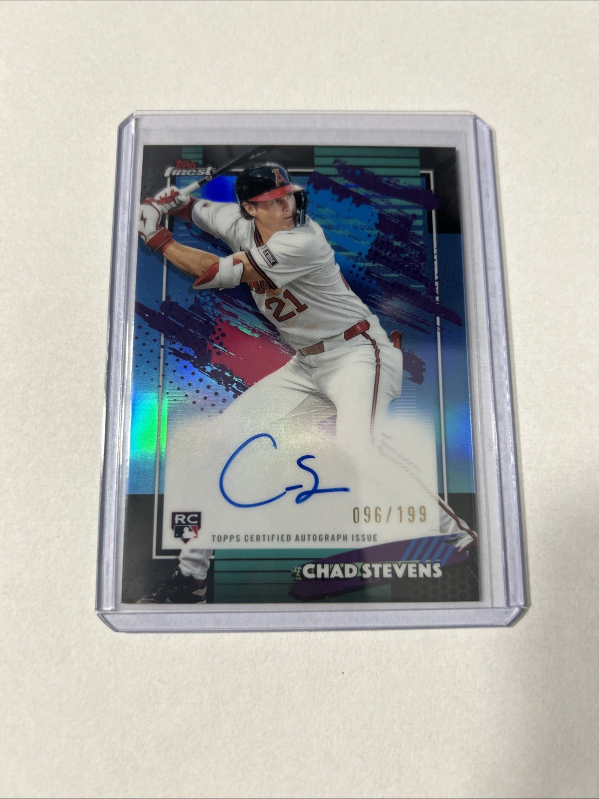 2026 Topps Finest Chad Stevens Auto Sky Blue Refractor Rookie RC #/199 Angels