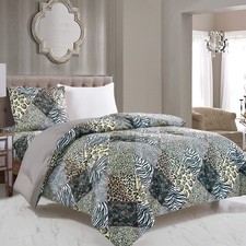 WPM 2 Piece Animal Print Comforter with Pillow Sham, Black White Gray Leopard...