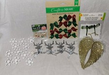 Lot Of Christmas Craft Items Bows - Deer - Angel Wings - Snowflakes - Snowman