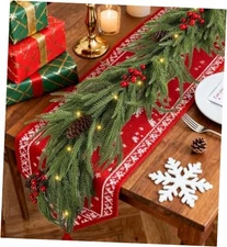 9FT Prelit Norfolk Pine Garland for Mantle, Real Touch Realistic Greenery 1