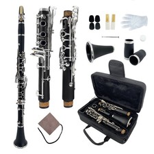 Clarinete A Key Madera Ebonita Llaves Niqueladas 2 Barriles Clarinete con Estuche