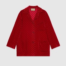 size 46 XL Gucci GG Embossed Devor  Velvet Shirt Red Viscose Silk