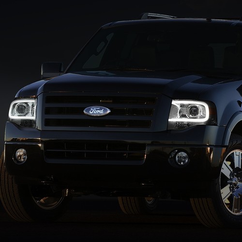 FOR 07-14 FORD EXPEDITION FRONT BUMPER LED DRL PROJECTOR HEADLIGHT SMOKED/AMBER - Picture 9 of 10