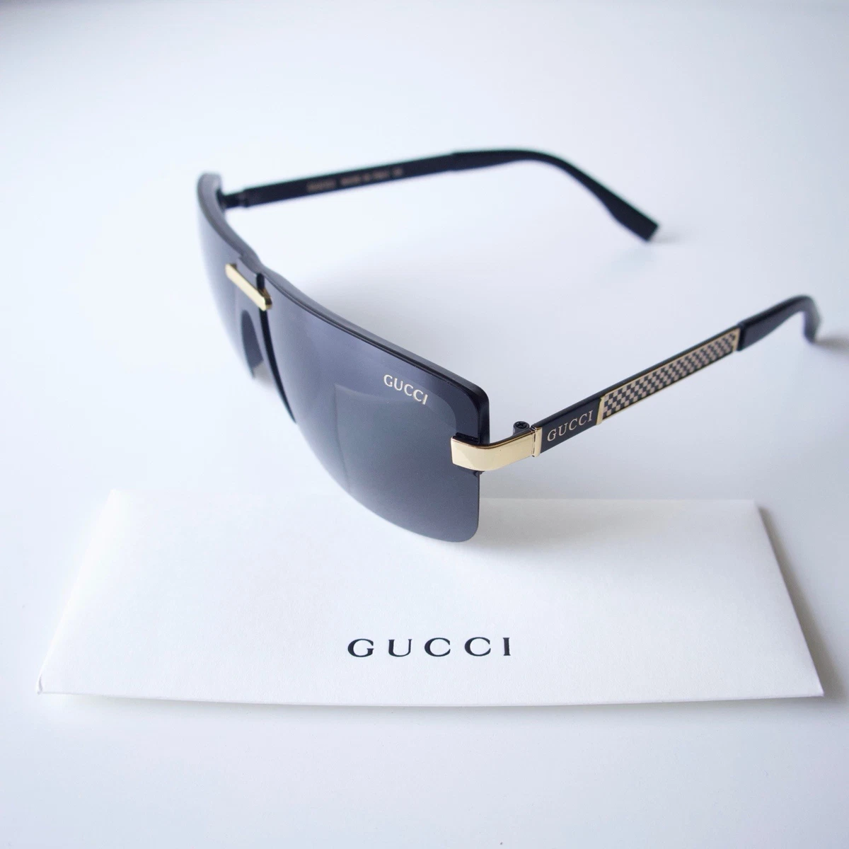 New GUCCI Sunglasses Wrap Square Black Gold Metal GG 55-16-130mm Authentic Gucci Amazon.com: Gucci GG1402S Black/Dark Grey 55/16/130 women  main image 3