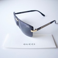 Gucci GG5010 Shield Sunglasses Black Gold Rimless Wrap - Ships Today 
