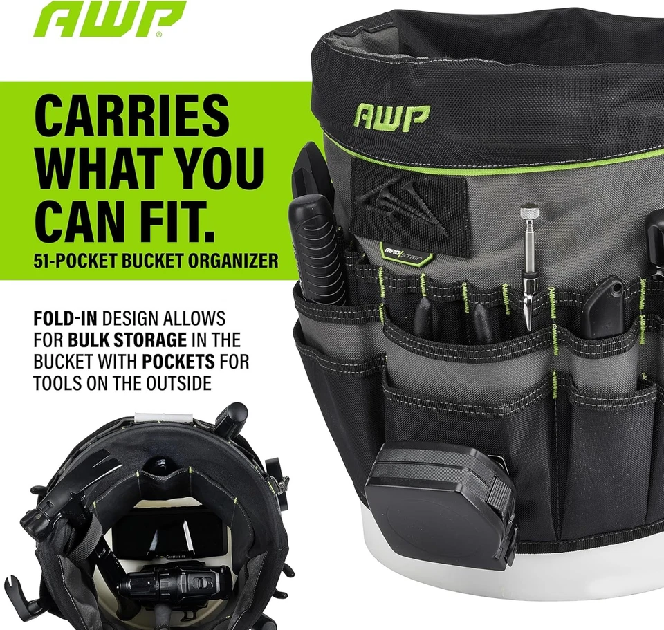 AWP 51-Pocket Bucket Tool Organizer for Easy Standard 5 gallon bucket, Black  - Image 3 of 4