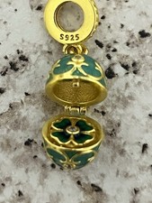 Easter Green Open Egg Charm - Gold Plated Clover - Fits Bracelets Charms