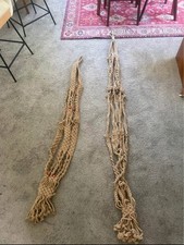 Set of 2 Vintage 70s Macrame Hanging Plant Holders Braided Beaded