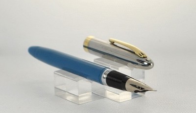 Very Nice Pastel Blue Snorkel Clipper, Smooth Med Palladium Nib, RESTORED