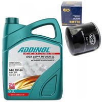 MotoröL Set 5W-30 Addinol 5 Liter + ÖLfilter Sm 110 FüR Chrysler Saab Skoda 1.3