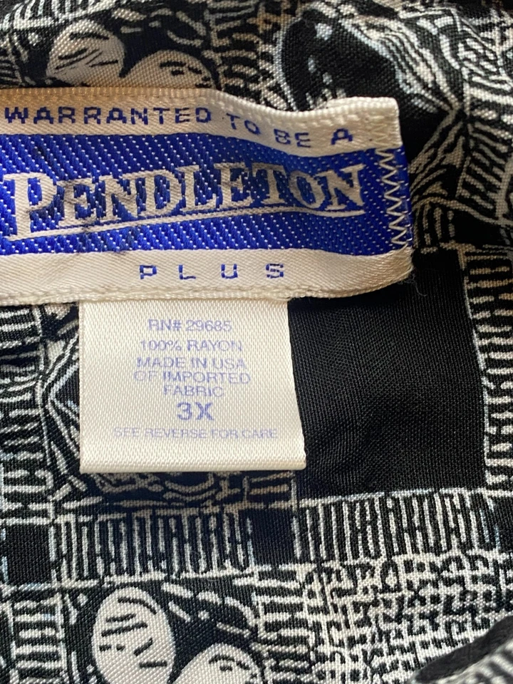 VTG Pendleton Shirt Womens 3X Black White AOP Clubs Hearts Button Up USA Plus - Image 3 of 4